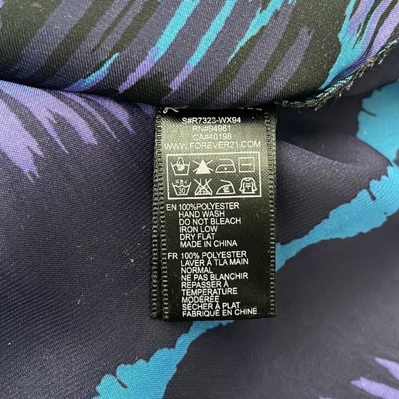 014: FOREVER 21 polyester mini dress blue purple cinched waist w/ ties in small - Picture 11 of 11